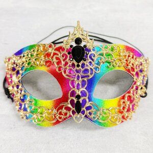 Mens masquerade mask, masquerade ball mask, Gold Rainbow masquerade Mask, 2 in 1